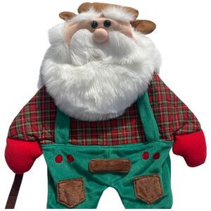 VTG  Christmas Santa Hillbilly Fabric Wall Hanging Country Folk Art Cottage 19"